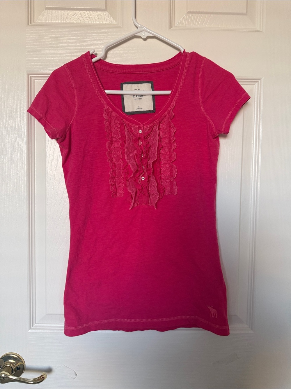 Abercrombie & Fitch Hot Pink Ruffle Scoop Neck Tee
